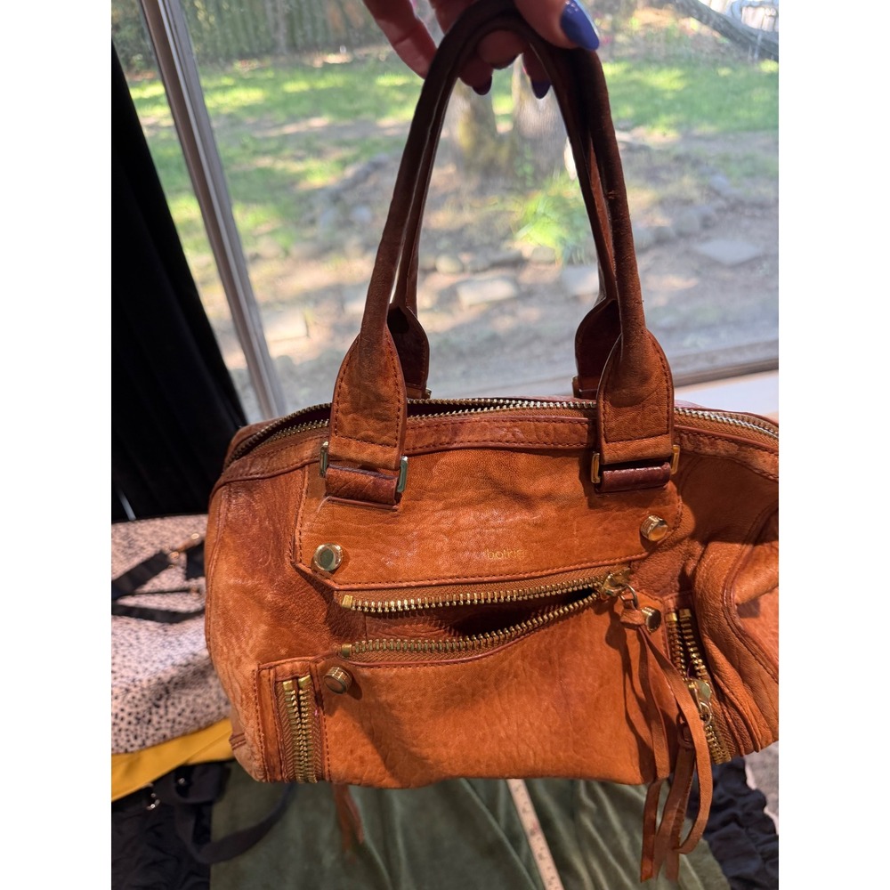 Botkier Satchel Bag Tan Pebbled Leather Gold Hardware Pink Lining Handbag - Picture 1 of 8